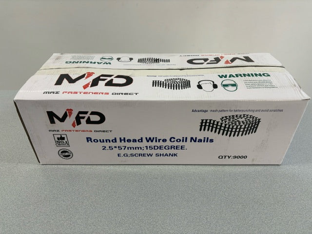 2.5x57mm Round Coil Nails (Box of 9000)